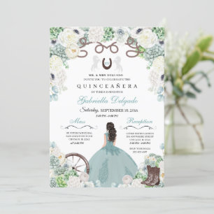 Western Mint Green Horse Charra Quinceañera Invitation