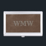 Western Monogram Brown Faux Leather Business Card Holder<br><div class="desc">This personalised business card case features a light brown monogram in Western-style font on a brown faux leather background.</div>