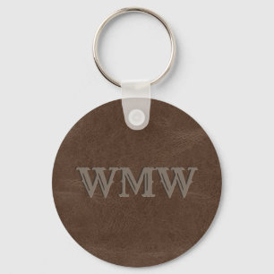 Western Monogram Brown Faux Leather Key Ring