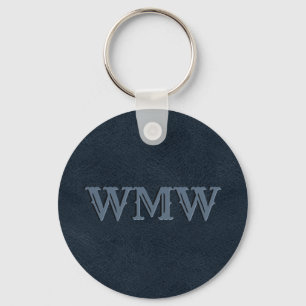 Western Monogram Navy Blue Faux Leather Key Ring