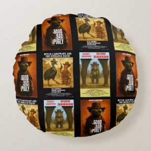 Western Movie Poster Parody Round Cushion