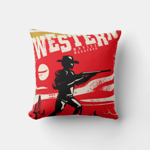 Western movies marathon retro poster design layout cushion