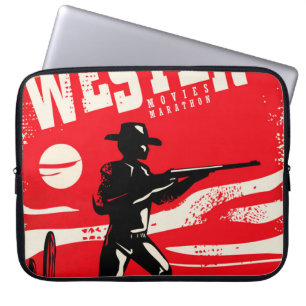 Western movies marathon retro poster design layout laptop sleeve