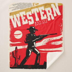 Western movies marathon retro poster design layout sherpa blanket