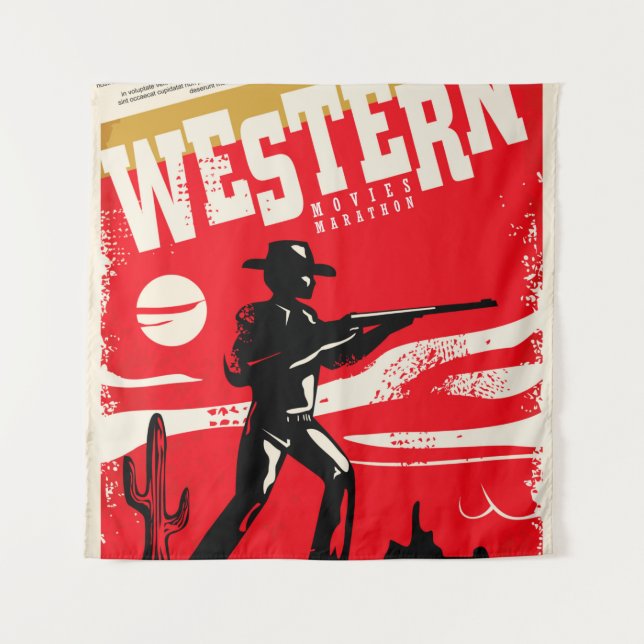 Western movies marathon retro poster design layout tapestry (Front)