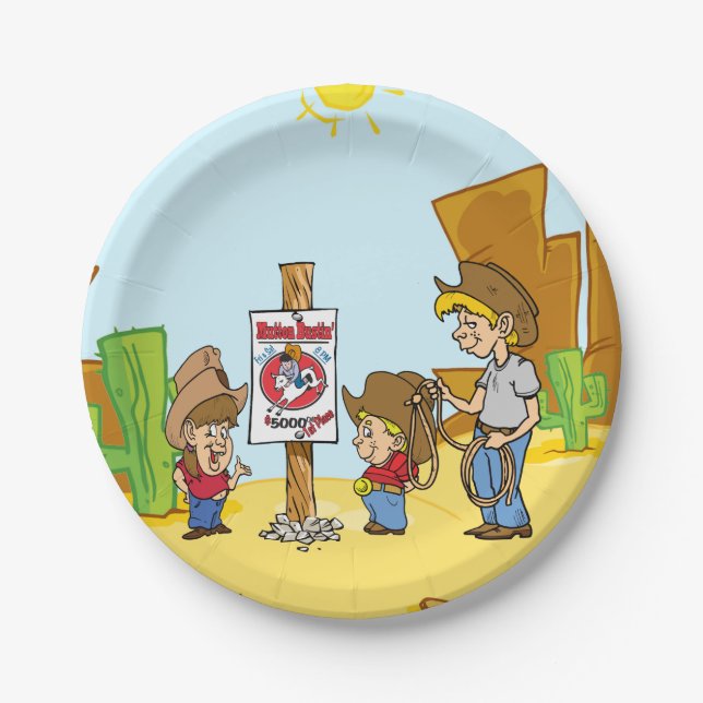 Western Mutton Bustin Cowboy Cowgirl Kids Party Paper Plate (Front)