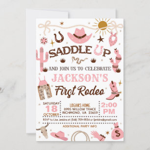 Western My First Rodeo Birthday Girl (Pink)  Invitation