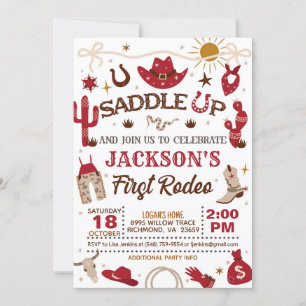 Western My First Rodeo Birthday (Red)  Invitation