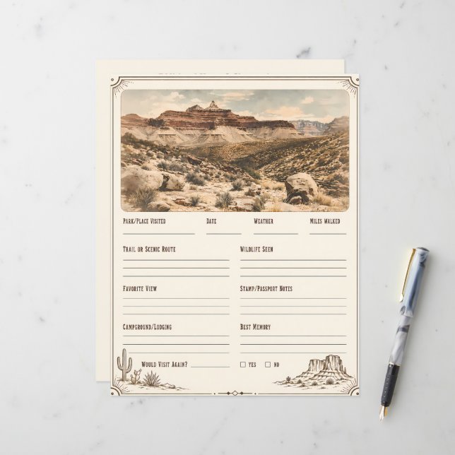 Western National Parks Trip Log Planner Page (Front/Back In Situ)