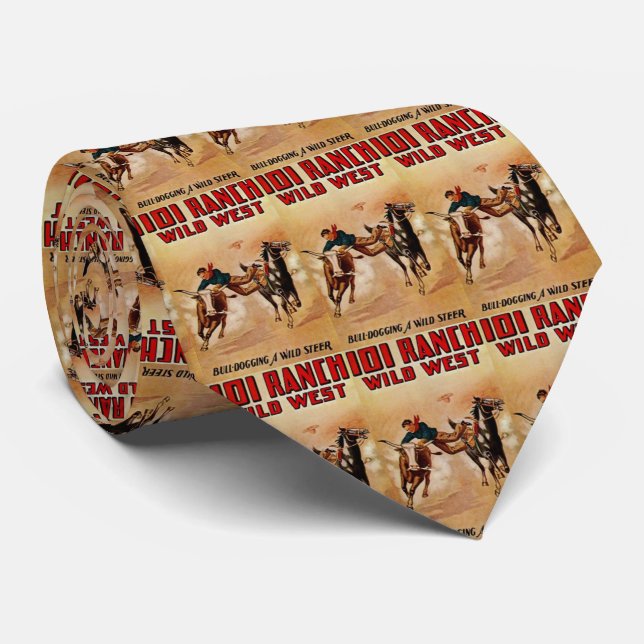Western Necktie 101 Ranch Cowboy Steer Wrestler (Rolled)