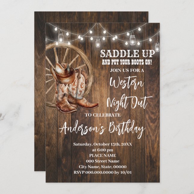 Western Night Out Country Cowboy Birthday Invitation (Front/Back)