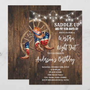 Western Night Out Cowboy Patriotic Birthday Invitation