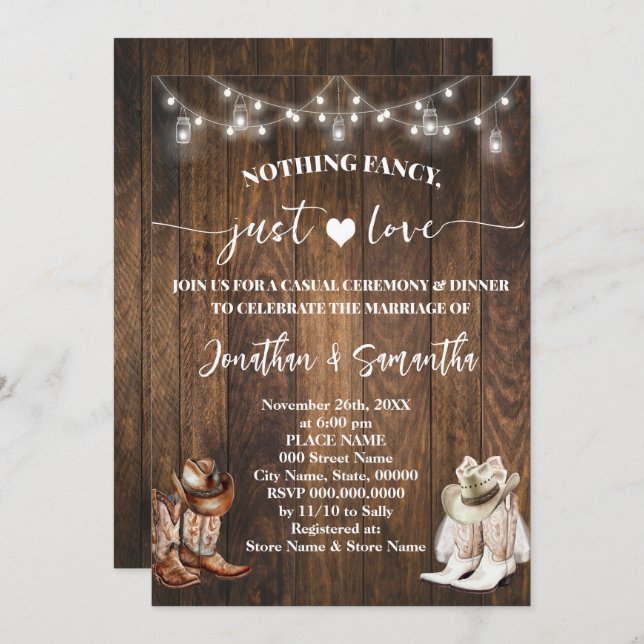 Western Nothing Fancy Just Love Casual Wedding Invitation (Front/Back)