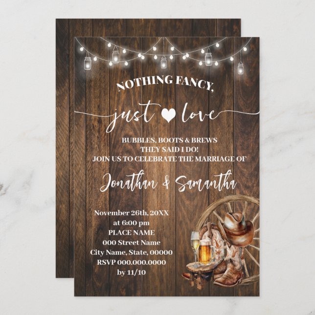 Western Nothing Fancy Just Love Elopement Wedding Invitation (Front/Back)