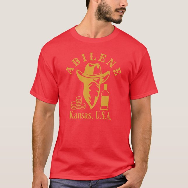 Western Outlaw Abilene Kansas USA Gold Cowboy Town T-Shirt (Front)