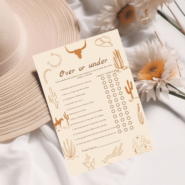 Western Over or under bridal shower game Card (Creator Uploaded)