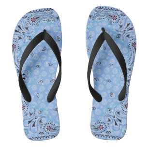 Western Paisley Blue Bandanna Print Thongs