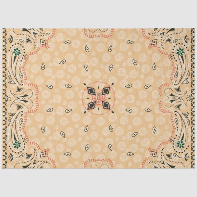 Western Paisley Gold Bandanna Print Decoupage  Tissue Paper (Front)