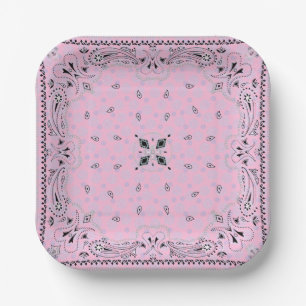 Western Paisley Pink Bandanna Print Party 7" Paper Plate
