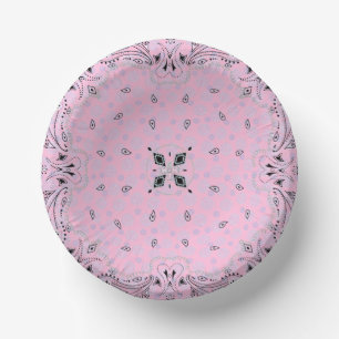Western Paisley Pink Bandanna Print Party Paper Plate