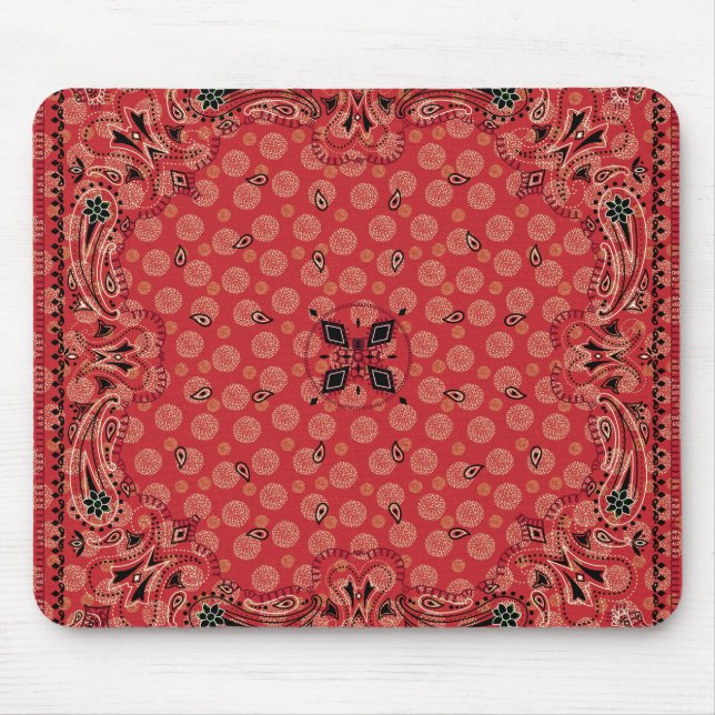 Western Paisley Red Bandanna Print  Mouse Pad (Front)