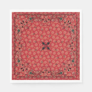 Western Paisley Red Bandanna Print Party Napkin