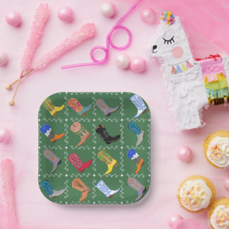 Western Paper Plates Cowgirl Cowboy Boots Colourfu