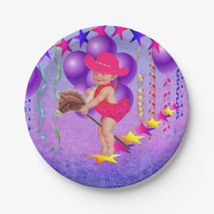 Western Party Baby Cowgirl On Stick Horse Plates
