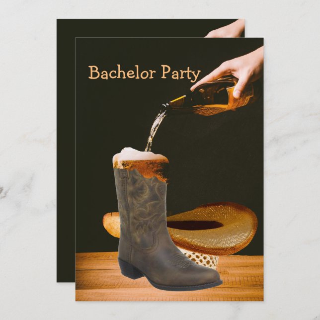 Western Party Bachelor Cowboy Hat Beer Invitation (Front/Back)