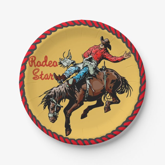 Western Party Bronc Riding Paper Plates (Front)