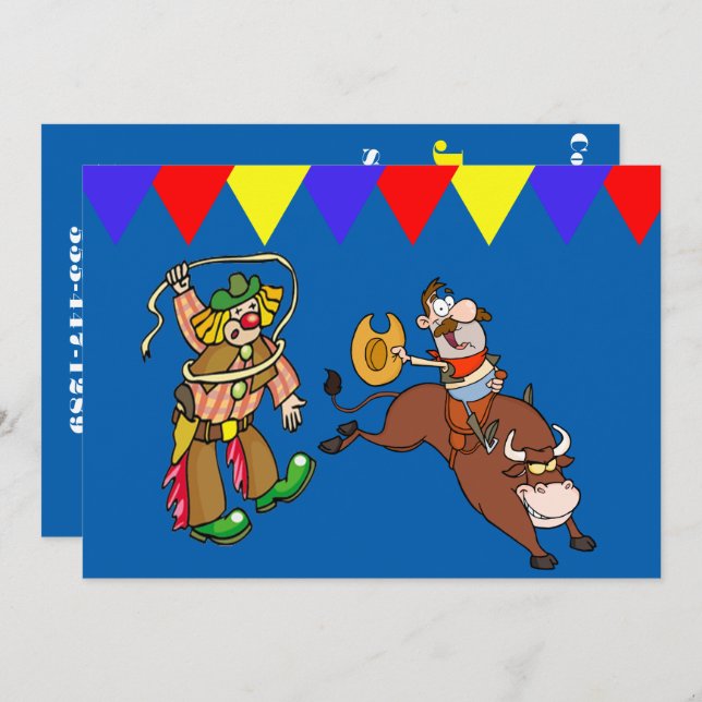 Western Party Bull Rider Rodeo Clown Personalise Invitation (Front/Back)