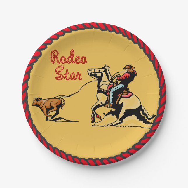Western Party Calf Roping Paper Plates (Front)