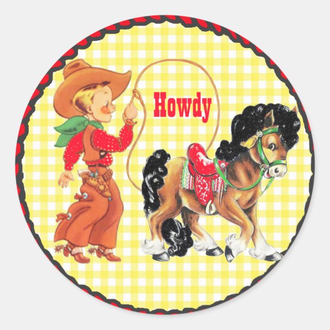 Western Party Cowboy With Rope and Horse Sticker (Front)