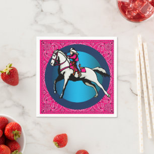 Western Party Cowgirl Kid Riding Horse Bandanna Napkin