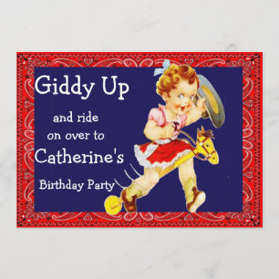 Western Party Cowgirl On Stick Horse Invitation