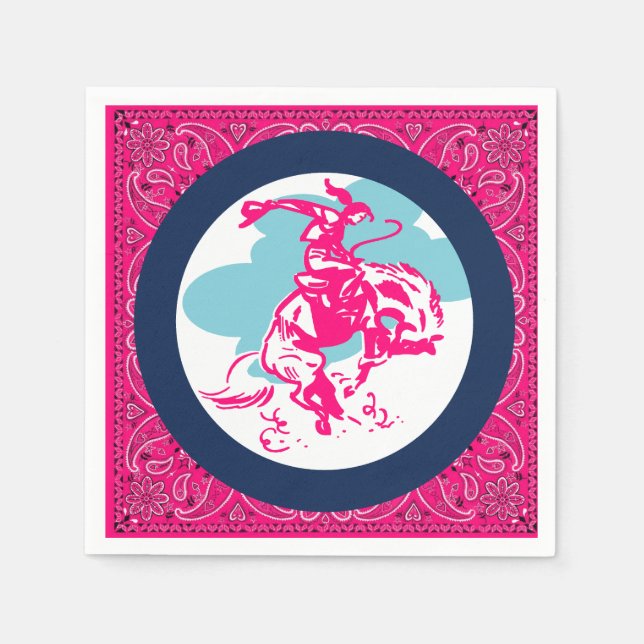 Western Party Cowgirl Riding Bucking Horse Napkin (Front)