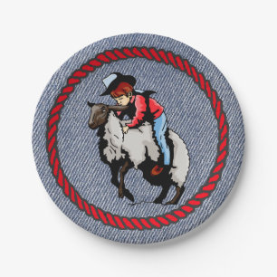 Western Party Denim Print Paper Plates