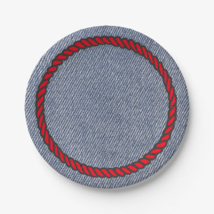 Western Party Denim Print Paper Plates