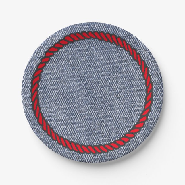 Western Party Denim Print Paper Plates (Front)