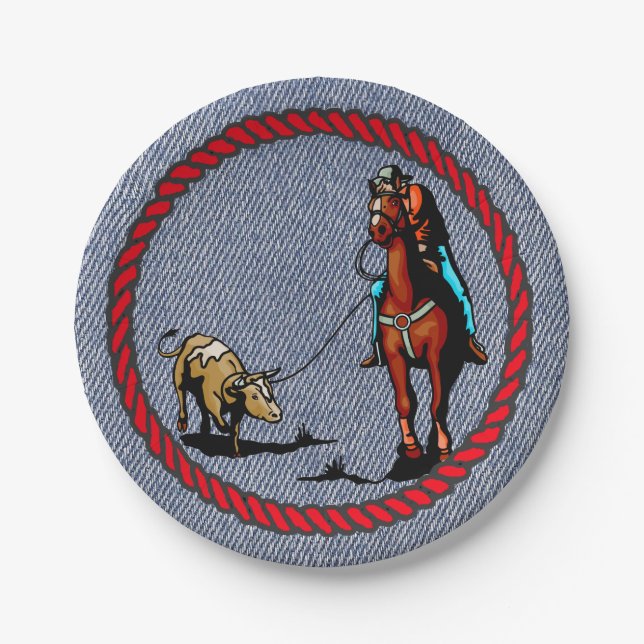 Western Party Denim Print Paper Plates (Front)
