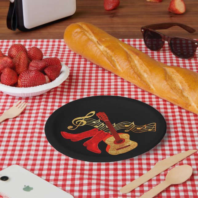 Western Party Guitar And Red Cowboy Boots Plates (Picnic)