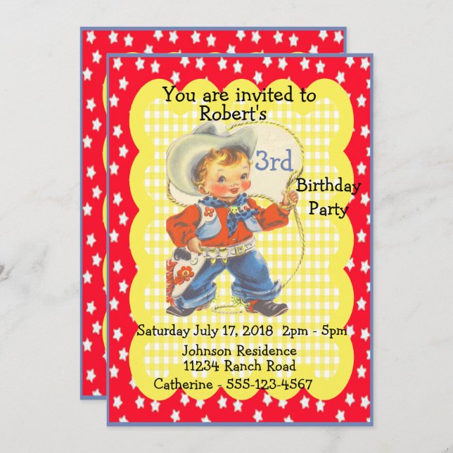 Western Party Little Cowboy Birthday Invitation (Front/Back)