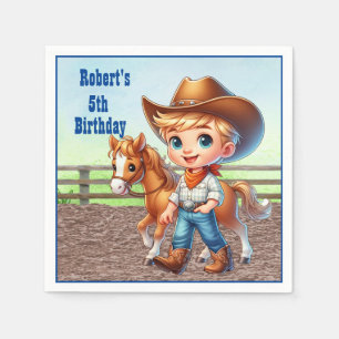 Western Party Little Cowboy With Horse Custom Napkin