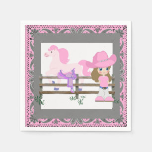 Western Party Little Cowgirl Horse Saddle Pink Napkin