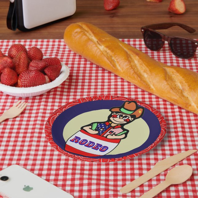 Western Party Little Rodeo Clown In Barrel Paper Plate (Picnic)