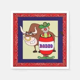Western Party Rodeo Clown Barrel And Bull Napkin