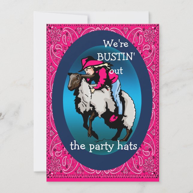 Western Party Rodeo Cowgirl Mutton Bustin' Invitation (Front)