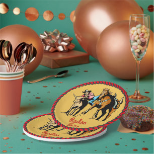Western Party Steer Wrestling Paper Plates