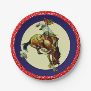 Western Party Vintage Rodeo Cowboy Bucking Horse Paper Plate