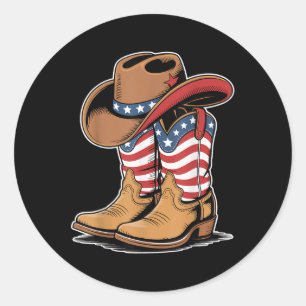 Western Patriotic American Flag Cowboy Boots 4th O Classic Round Sticker